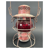 Adlake C&O Railroad Lantern, with Red Unmarked Globe, 9.5'h