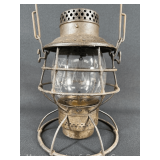 Adlake Pennsylvania Lines Railroad Lantern, with Clear Etched 'Penna Lines' Keystone Globe, 10.5'h