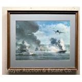 Framed Print Depicting Military Ships and Planes, 21'x25'
