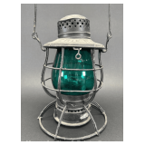 Dietz No. 39 Erie RR Lantern, with Unmarked Green Globe, 10.5'h