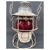 Adams & Westlake PRR Keystone Railroad Lantern, with PRR Keystone Etched Red Glass Globe, 9.5'h
