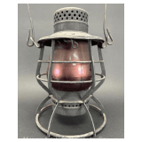 Keystone Lantern Co. Railroad Lantern, with Red Globe, Unmarked, No Burner, 10.5'h