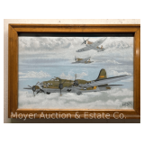 Pastel of Military Airplanes, Signed Kirk J. Tracy, Framed 23'x33'