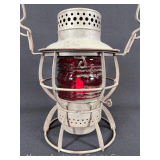 Dressel PRR Keystone Railroad Lantern, with Unmarked Red Ribbed Glass Globe, 9'h