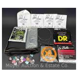 Group of Bass Guitar Strings, Fender Guitar Strap, Etc.
