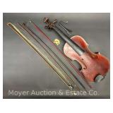 Joseph Guarnerius Fecit Violin with Bow and Wood Case, Needs Repair