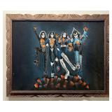 Vintage Painting of KISS on Velvet, Painted in Mexico, Framed, 39"x29"