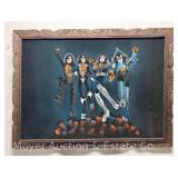 Vintage Painting of KISS on Velvet, Painted in Mexico, Framed, 39"x29"
