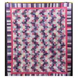 Scrappy Zig Zag Style Quilt, Piano Key Border, Machine Stitched/Embroidered, 78"x89"