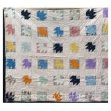 Vintage Autumn Leaf Style Quilt, Hand Quilted, Machine Stitched, Minor Discoloration, 68"x78"