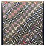 Antique Pinwheel Quilt, Hand Stitched, Some Fading/Discoloration and Loss, 72"x80"