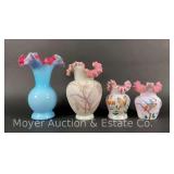 (4) Ruffled Edge Vases, 3 Hand-painted, 5"-8"h
