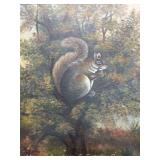 Painting on Canvas of Squirrel, Unsigned, Gilt Frame, Antique, 30"x26"