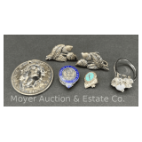 Group of Sterling Silver Jewelry with 1909 US Half Dollar Lady Liberty Pop Out Coin