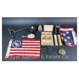 Group of Antiques, Collectibles, Railroad Lock, Dresser Set, Etc.