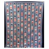 Vintage Flying Geese Style Quilt, Machine Stitched, Minor Staining, 78"x100"