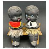 Black Americana Figures on Bench, 6"h