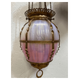 Victorian Cranberry Glass Ceiling Light Fixture, 20”h Overall