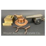 Inkwell, Pair of Spurs, Cast Iron Canon, Etc.