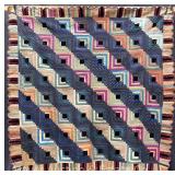 Antique Log Cabin Quilt, Straight Furrows Pattern, Hand Stitched, 60"x60"