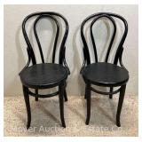 Pair of Bentwood Style Bistro Chairs, Wood, Painted Black