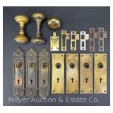 Group of Brass Door Knobs and Faceplates