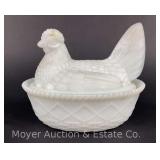 Milk Glass Hen on Nest, 5.5"w