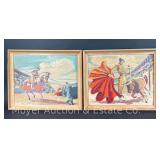 Pair of Bull Fighting Paint by Number Style Paintings, Acrylic on Board, 18"x22.5"