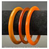 (3) Orange Bakelite Bangle Bracelets