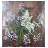 Oil Painting on Canvas of Lilacs, in Gilt Frame, Antique, Framed 25"x23"