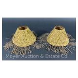 (2) Vintage Miniature Lampshades, Metal Overlay with Beaded Fringe, 3"h