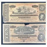 Confederate States of America 20 and 10 Dollar Notes