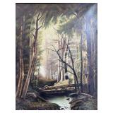 Landscape Painting on Canvas of Forest, Gilt Frame, Antique, Framed 31"x24.5"
