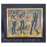 Manuel Rodriguez Painting on Board of Three Musicians, Framed 21"x25"