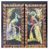 Pair of Framed Mixed Media Birds, Feathers and Acrylic, 15.5"x7.5"