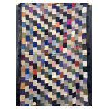 Antique Brick Quilt, Hand Stitched, Some Staining, Holes and Pet Hair, 46"x68"
