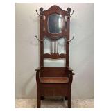 Hall Chair, 4 Double Hooks, Antique, 24"w 74"h Overall