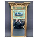 Wall Mirror, Reverse Painted Panel, Antique, 26.5"x16" Overall