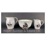 Danbury Mint Benjamin Franklin China Bowl and 2 China Portrait Pitchers, 4.5"-6"h