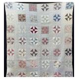 Antique Shoo Fly Style Quilt, Hand Stitched, Some Staining, 69"x79"