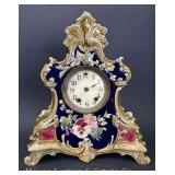 Porcelain Mantle Clock, 13.5"h, Missing Hand and See Photos for Chips