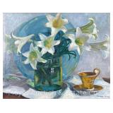 Theresa Hinchy Grau Painting "Lilies and Gold Cup", on Canvas, Signed, Framed 21"x27"