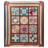 Vintage Sampler Quilt, Machine Quilted, 56"x69"