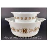 (2) Pyrex Town and Country Casserole Dishes, 473 and 475, 1qt. and 2.5qt.