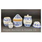 Group of Blue and White China Canisters, Etc., 3'-8'h