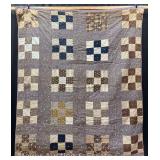 Antique Nine Patch Quilt, Some Staining/Discoloration, 68"x80"
