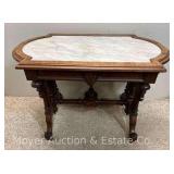 Victorian Parlor Table, Marble Top, Antique, 42"x26"x 30"h
