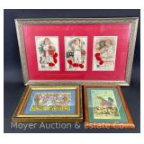 Group of Framed Vintage Holiday Postcards, 8'x6' - 10.5'x18'