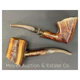 (2) Carved Burl Tobacco Pipes, One Marked Ropp