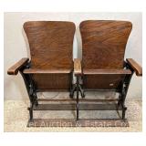 Pair of Cast Iron and Wood Theater Seats, From the Lancaster Opera House, 39"w Overall